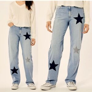 Hollister Ultra Hi Rise Light Wash Star Patch Dad Denim Jeans Vintage Stretch 9S